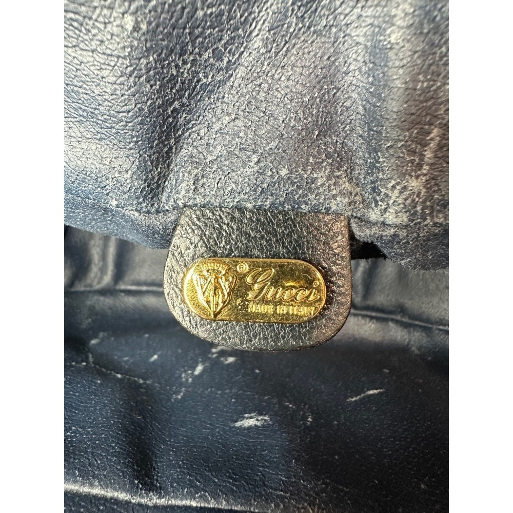 Gucci Vintage GG Supreme Monogram Crossbody Bag Navy Blue Leather Trim Italy - Picture 8 of 16